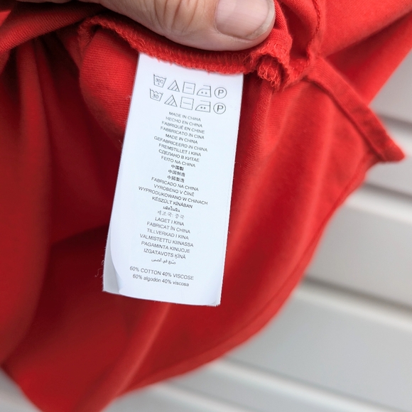 Michael Kors red orange short sleeves brass logo engraved plate Holiday slit bow - Picture 14 of 14